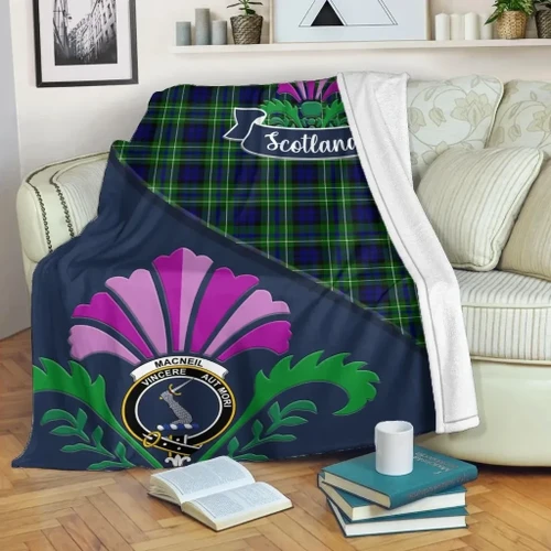 MacNeill of Barra Crest Tartan Blanket Scotland Thistle A30