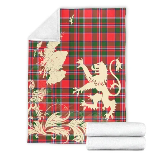 Spens Modern Tartan Scotland Lion Thistle Map Premium Blanket Hj4