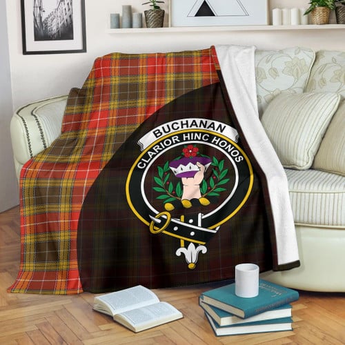 Buchanan Old Set Weathered Tartan Clan Badge Premium Blanket Wave Style TH8