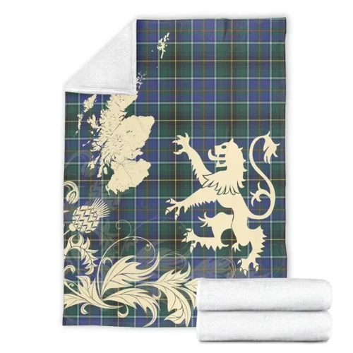 MacInnes Modern Tartan Scotland Lion Thistle Map Premium Blanket Hj4
