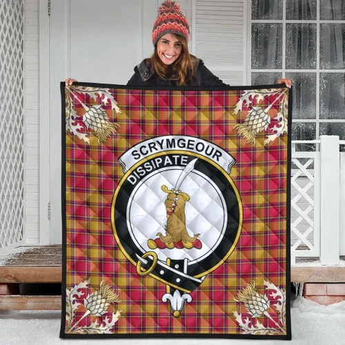 Scrymgeour Clan Crest Tartan Scotland Thistle Gold Pattern Premium Quilt K32