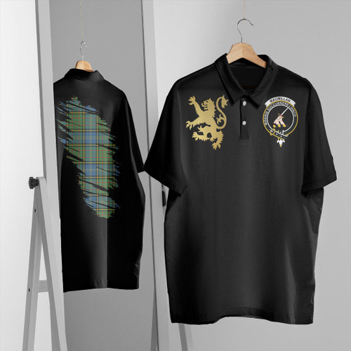 MacMillan Hunting Ancient Clothing Top - Scotland In My Bone With Golden Rampant Tartan Crest Polo Shirt T5