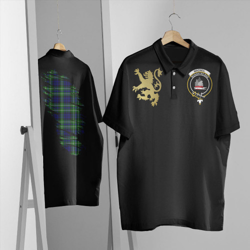 MacNeil of Colonsay Modern Clothing Top - Scotland In My Bone With Golden Rampant Tartan Crest Polo Shirt T5