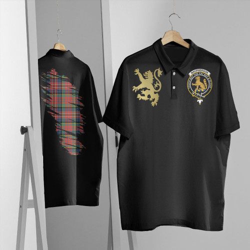 MacPherson Ancient Clothing Top - Scotland In My Bone With Golden Rampant Tartan Crest Polo Shirt T5