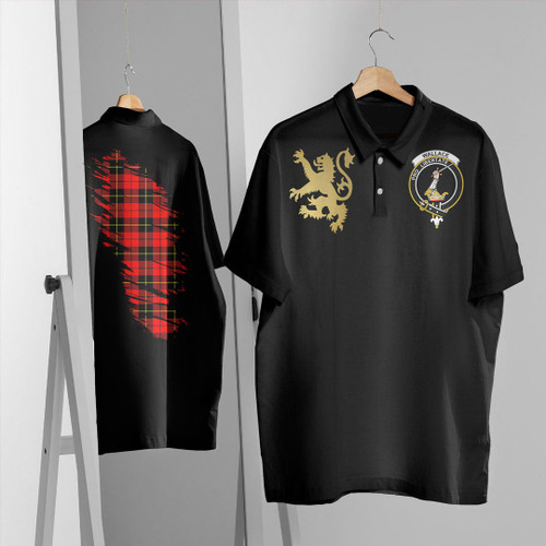 Wallace Hunting Ancient Clothing Top - Scotland In My Bone With Golden Rampant Tartan Crest Polo Shirt T5