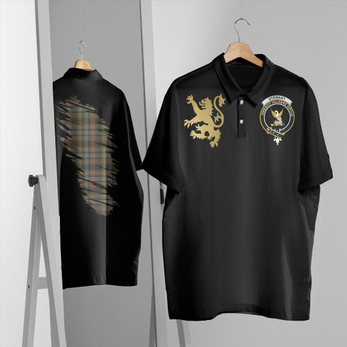 Stewart Hunting Weathered Clothing Top - Scotland In My Bone With Golden Rampant Tartan Crest Polo Shirt T5