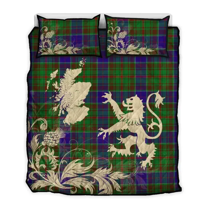 Adam Tartan Scotland Lion Thistle Map Quilt Bed Set Hj4