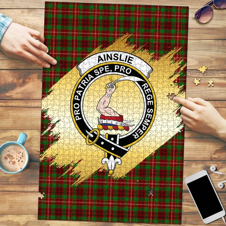 Ainslie Clan Crest Tartan Jigsaw Puzzle Gold K32