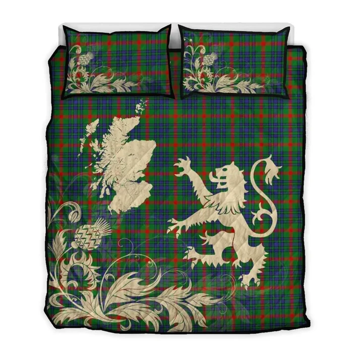 Aiton Tartan Scotland Lion Thistle Map Quilt Bed Set Hj4