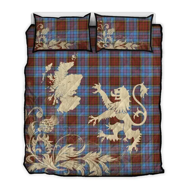 Anderson Modern Tartan Scotland Lion Thistle Map Quilt Bed Set Hj4