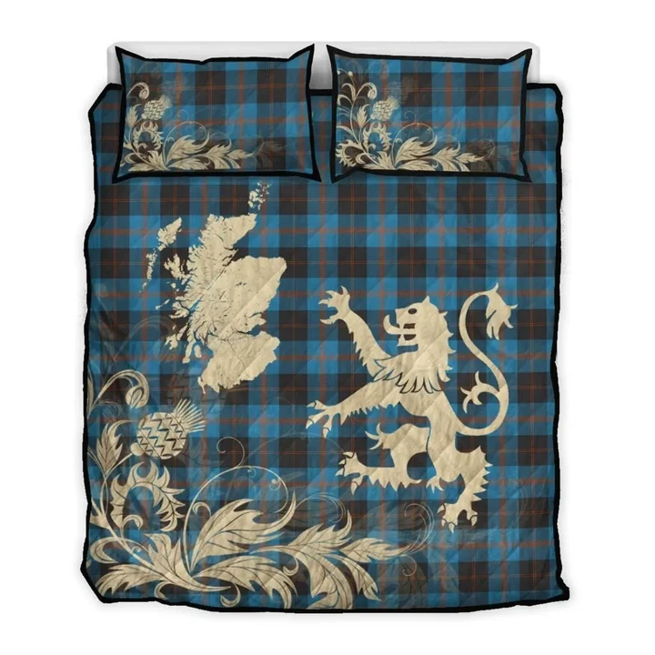 Angus Ancient Tartan Scotland Lion Thistle Map Quilt Bed Set Hj4