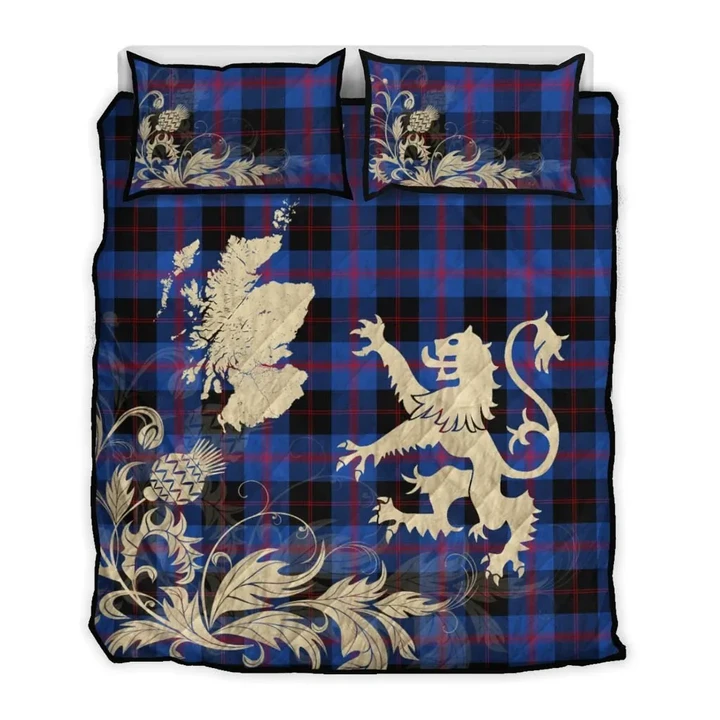 Angus Modern Tartan Scotland Lion Thistle Map Quilt Bed Set Hj4