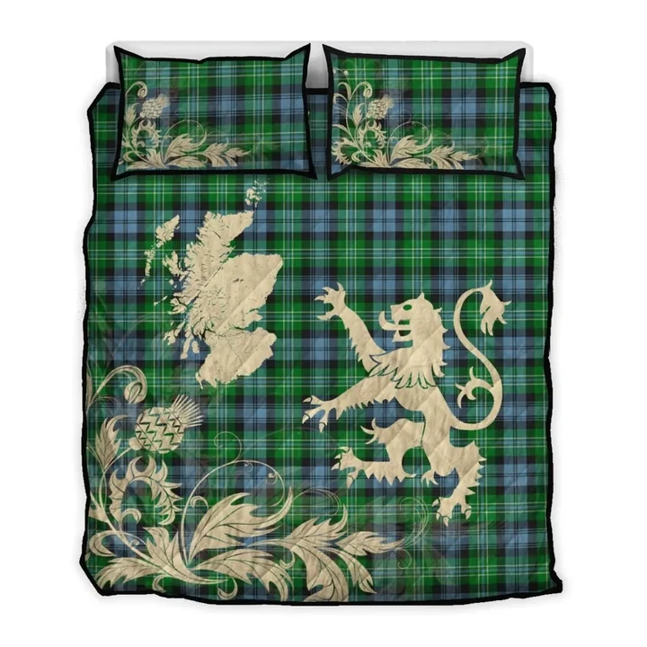 Arbuthnot Ancient Tartan Scotland Lion Thistle Map Quilt Bed Set Hj4