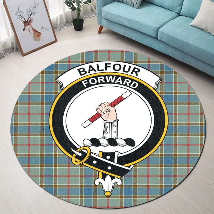 Balfour Blue Clan Crest Tartan Round Rug K32