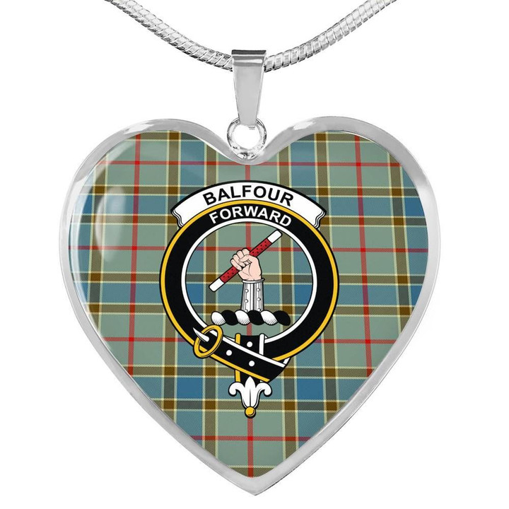 Balfour Blue Tartan Crest Heart Necklace HJ4