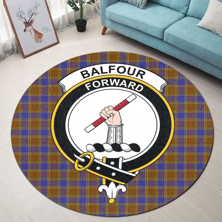 Balfour Modern Clan Crest Tartan Round Rug K32