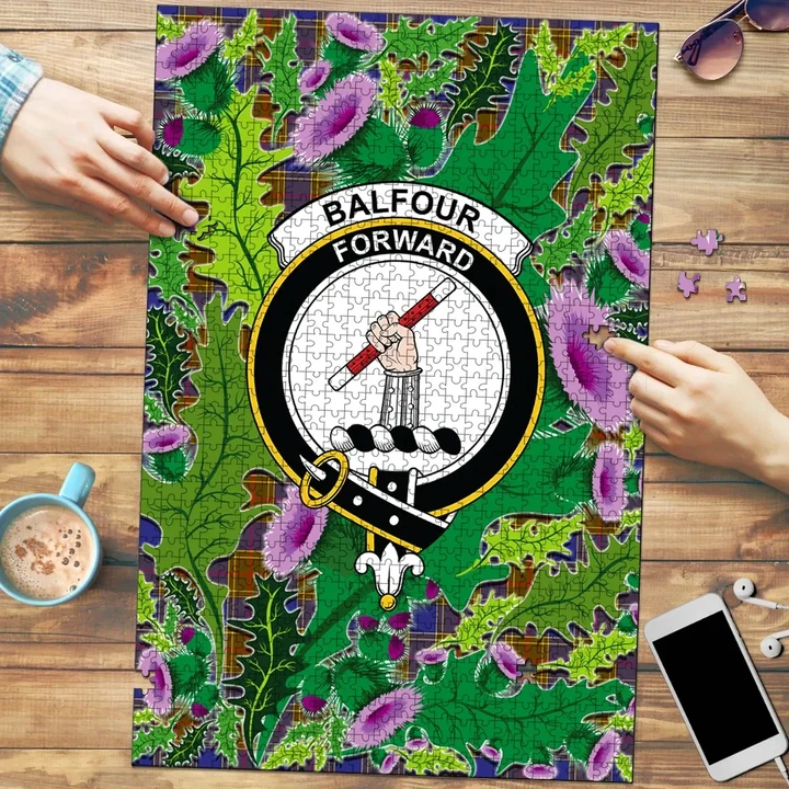 Balfour Modern Clan Crest Tartan Thistle Pattern Scotland Jigsaw Puzzle K32