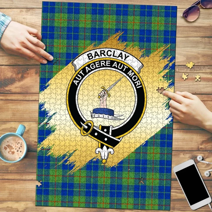 Barclay Hunting Ancient Clan Crest Tartan Jigsaw Puzzle Gold K32