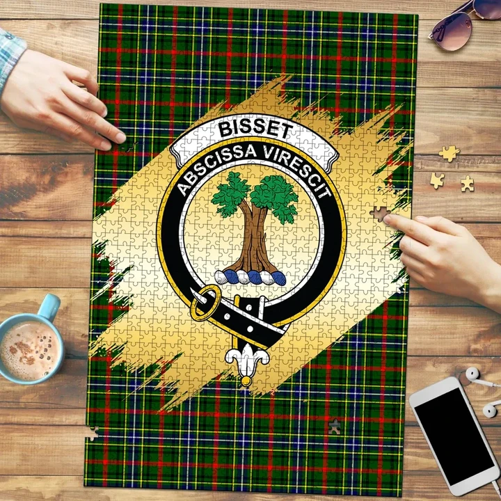 Bisset Clan Crest Tartan Jigsaw Puzzle Gold K32