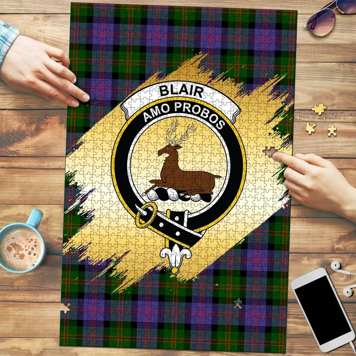 Blair Modern Clan Crest Tartan Jigsaw Puzzle Gold K32