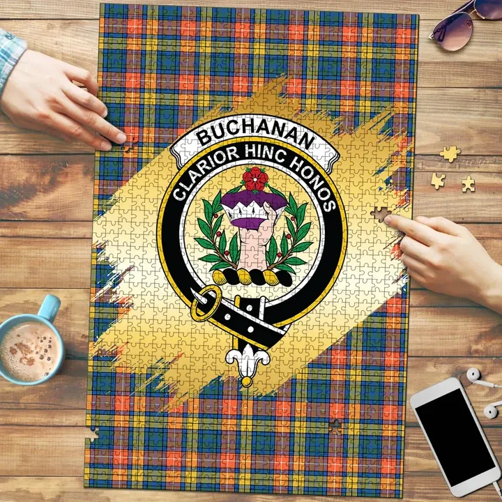 Buchanan Ancient Clan Crest Tartan Jigsaw Puzzle Gold K32