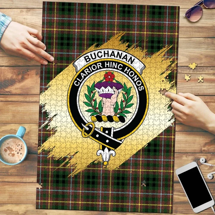Buchanan Hunting Clan Crest Tartan Jigsaw Puzzle Gold K32
