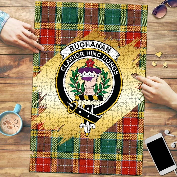 Buchanan Old Sett Clan Crest Tartan Jigsaw Puzzle Gold K32