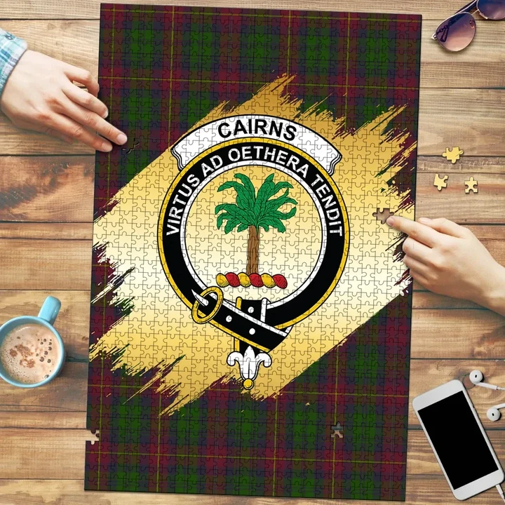 Cairns Clan Crest Tartan Jigsaw Puzzle Gold K32