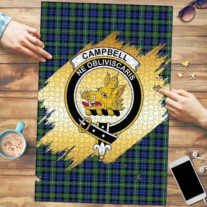 Campbell Argyll Ancient Clan Crest Tartan Jigsaw Puzzle Gold K32