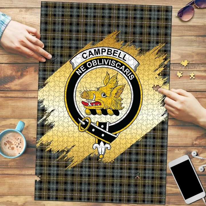 Campbell Argyll Weathered Clan Crest Tartan Jigsaw Puzzle Gold K32