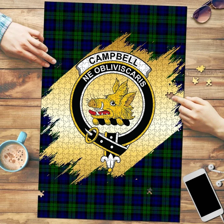 Campbell Modern Clan Crest Tartan Jigsaw Puzzle Gold K32