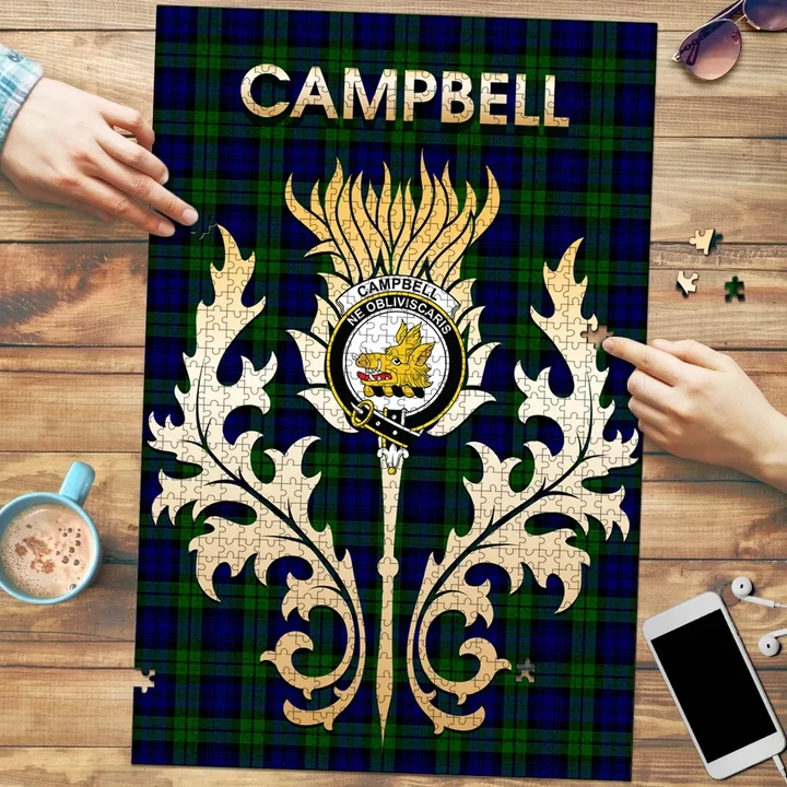 Campbell Modern Clan Name Crest Tartan Thistle Scotland Jigsaw Puzzle K32