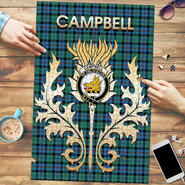 Campbell of Cawdor Ancient Clan Name Crest Tartan Thistle Scotland Jigsaw Puzzle K32