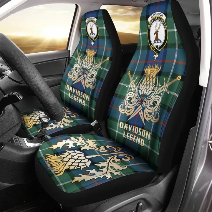 Car Seat Cover Davidson of Tulloch  Clan Crest Gold Thistle Courage Symbol K32