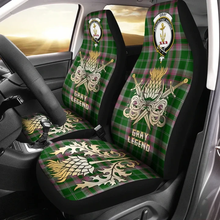 Car Seat Cover Gray Hunting Clan Crest Gold Thistle Courage Symbol K32