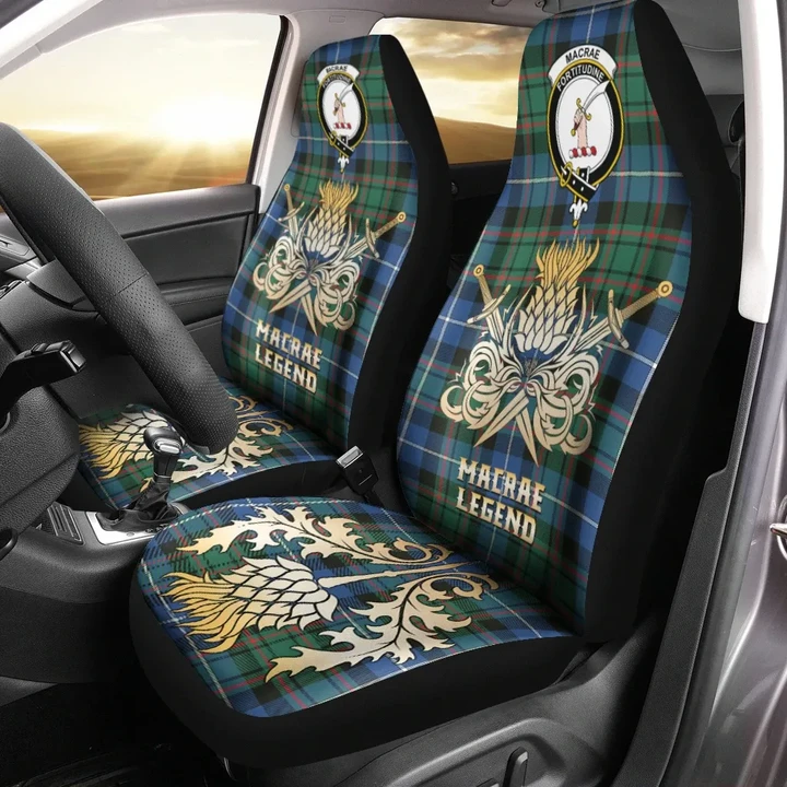 Car Seat Cover MacRae Hunting Ancient Clan Crest Gold Thistle Courage Symbol K32