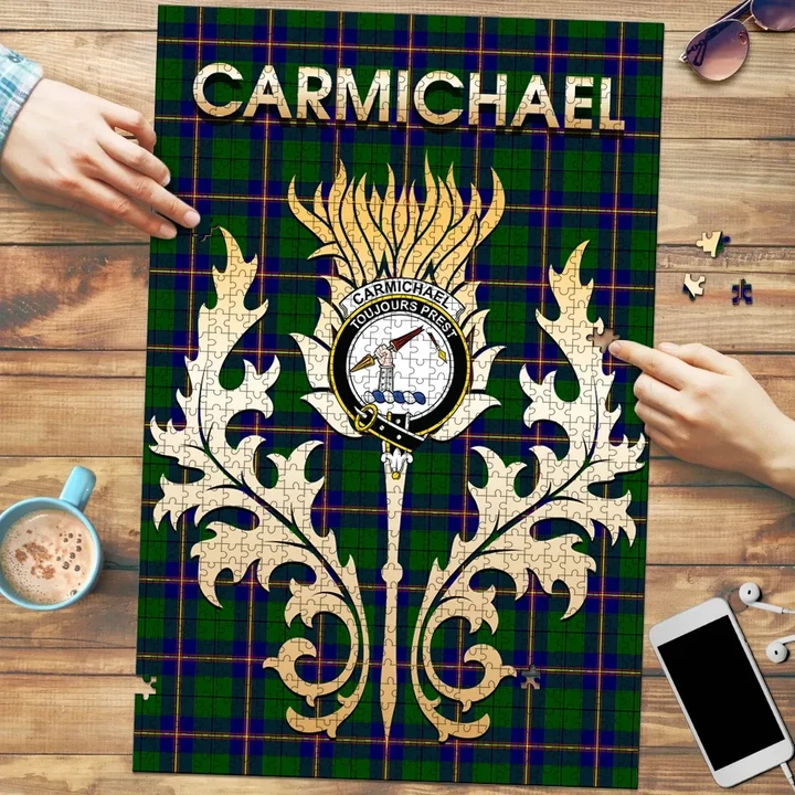 Carmichael Modern Clan Name Crest Tartan Thistle Scotland Jigsaw Puzzle K32