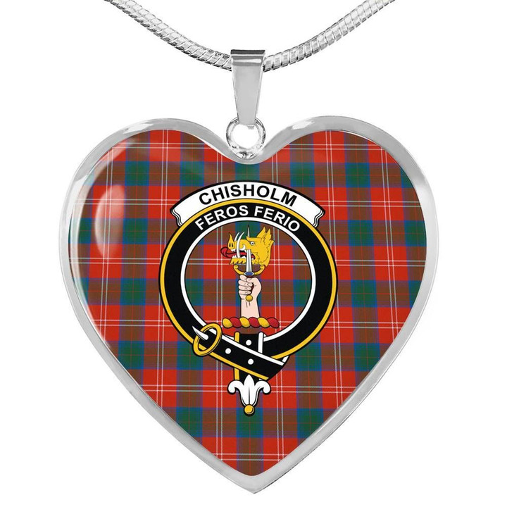 Chisholm Ancient  Tartan Crest Heart Necklace HJ4