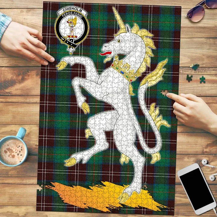 Chisholm Hunting Ancient Clan Crest Tartan Unicorn Scotland Jigsaw Puzzle K32