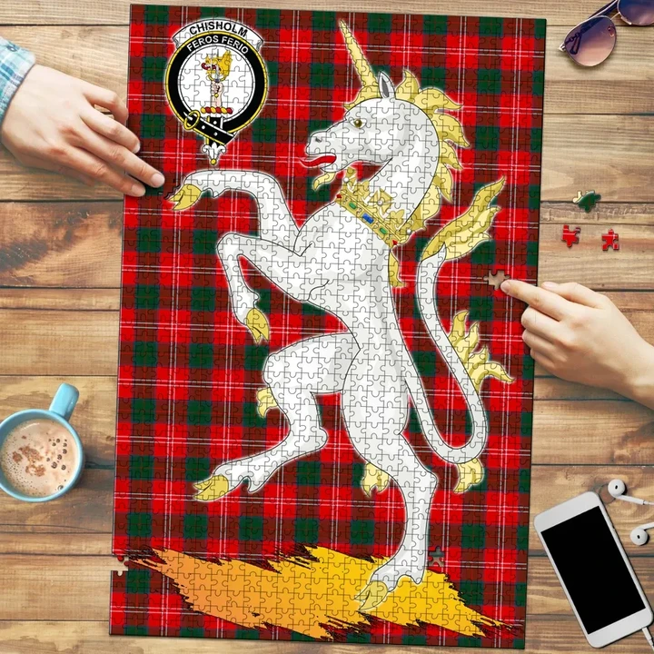 Chisholm Modern Clan Crest Tartan Unicorn Scotland Jigsaw Puzzle K32