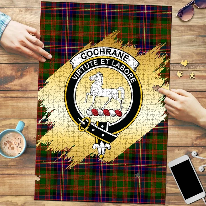 Cochrane Modern Clan Crest Tartan Jigsaw Puzzle Gold K32