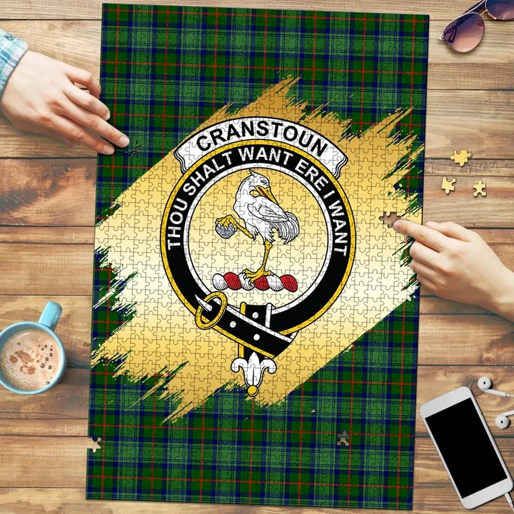 Cranstoun Clan Crest Tartan Jigsaw Puzzle Gold K32