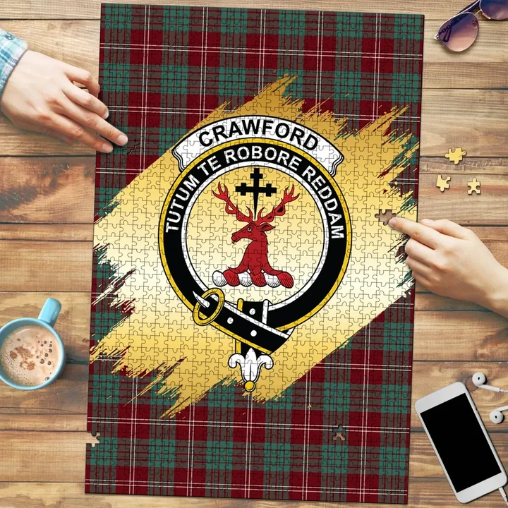 Crawford Modern Clan Crest Tartan Jigsaw Puzzle Gold K32
