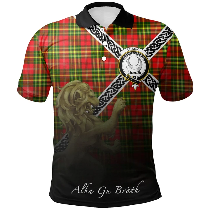 Leask Polo Shirts Tartan Crest Celtic Scotland Lion A30
