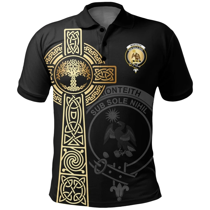 Monteith Polo Shirt Celtic Tree Of Life Clan Unisex Black A91