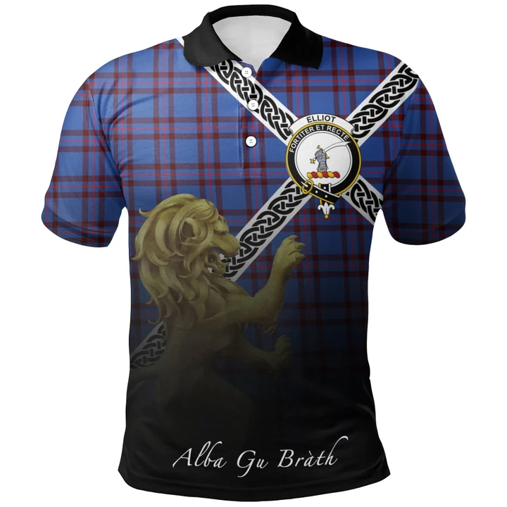 Elliot Modern Polo Shirts Tartan Crest Celtic Scotland Lion A30