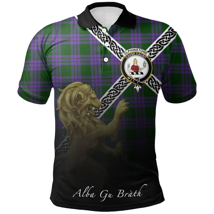 Elphinstone Polo Shirts Tartan Crest Celtic Scotland Lion A30