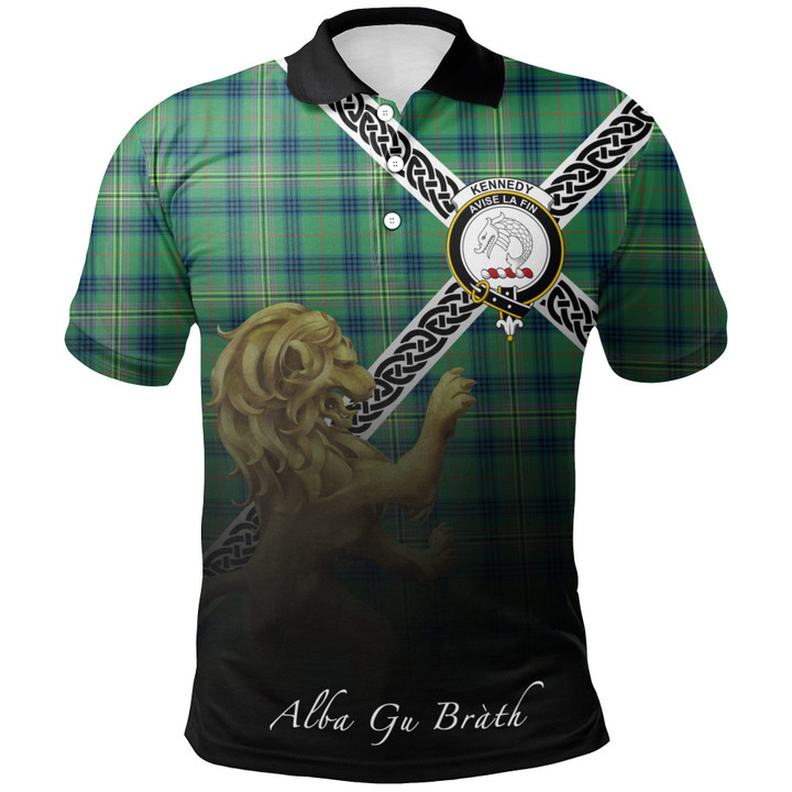 Kennedy Ancient Polo Shirts Tartan Crest Celtic Scotland Lion A30