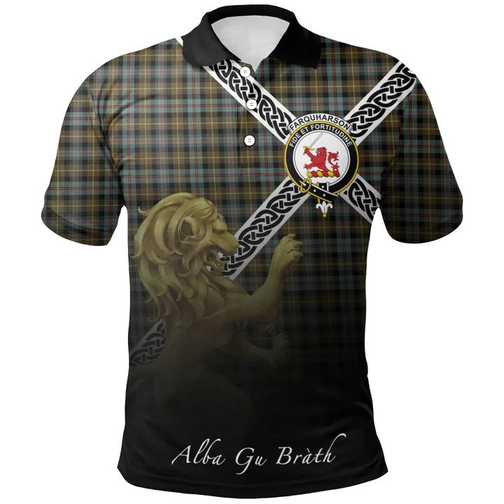 Farquharson Weathered Polo Shirts Tartan Crest Celtic Scotland Lion A30