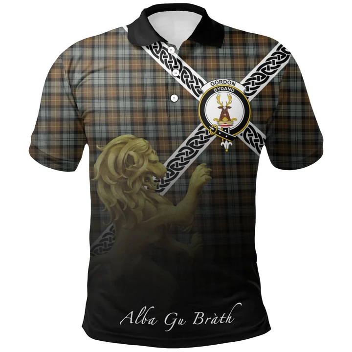 Gordon Weathered Polo Shirts Tartan Crest Celtic Scotland Lion A30